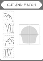 Cut and match parts of Cupcake, game for children. Vector illustration, printable worksheet