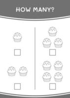 cuantos de cupcake, juego para niños. ilustración vectorial, hoja de cálculo imprimible vector