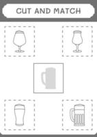 Cut and match parts of Beer, game for children. Vector illustration, printable worksheet