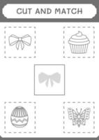 Cut and match parts of Ribbon, game for children. Vector illustration, printable worksheet