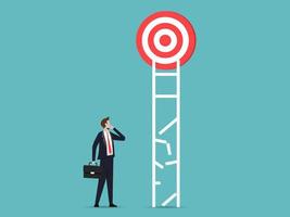 Businessman look at the ladder and think to achieve the target. Business obstacle and find best solution vector