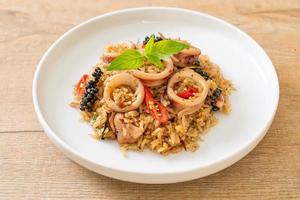 Basil and Spicy Herb Fried Rice with Squid or Octopus photo