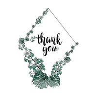 Botanical frame with eucalyptus branches and monstera leaves, and text thank you vector