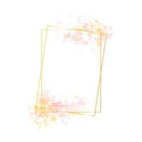 salpicaduras de color de agua con marcos geométricos dorados de lujo, marcos dorados de lujo o bordes para invitaciones de boda y tarjetas de boda vector