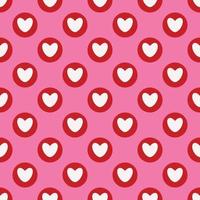 Simple hearts loves seamless pattern. Valentines day background. Flat design endless chaotic texture made of tiny heart silhouettes. Shades of red. Read hearts at pink background vector