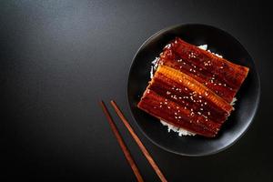 Japanese eel grilled with rice bowl or Unagi don photo