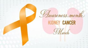 Banner, orange ribbon as a symbol of Kidney Cancer awareness. National Month Celebrated annually in March. Vector illustration