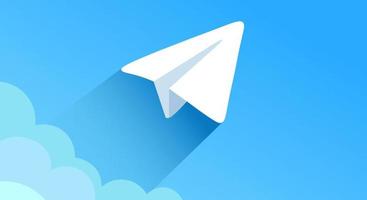 A white paper airplane flies in the sky with clouds. Copy space. Vector illustration