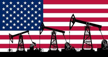 Oil rig with the background of an American flag. Vector illustration