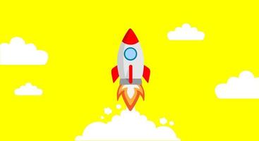 Startup project. Horizontal concept, banner, rocket launch. Vector illustration