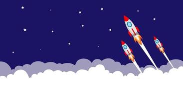 Rocket launch banner horizontal concept, start-up and future office. Vector illustration