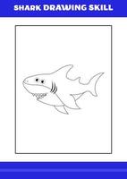 Habilidad de dibujo de tiburones para niños. libro de habilidades de dibujo de tiburones para relajarse y meditar. vector