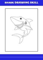 Habilidad de dibujo de tiburones para niños. libro de habilidades de dibujo de tiburones para relajarse y meditar. vector