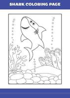 Dibujo de tiburón para colorear para niños. libro de colorear de tiburones para relajarse y meditar. vector