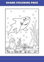 Dibujo de tiburón para colorear para niños. libro de colorear de tiburones para relajarse y meditar. vector