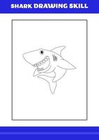 Habilidad de dibujo de tiburones para niños. libro de habilidades de dibujo de tiburones para relajarse y meditar. vector