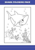 Dibujo de tiburón para colorear para niños. libro de colorear de tiburones para relajarse y meditar. vector