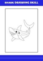 Habilidad de dibujo de tiburones para niños. libro de habilidades de dibujo de tiburones para relajarse y meditar. vector