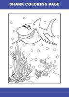 Shark Coloring Page for kids. Shark coloring book for relax and meditation. vector