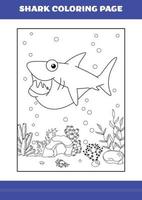 Dibujo de tiburón para colorear para niños. libro de colorear de tiburones para relajarse y meditar. vector
