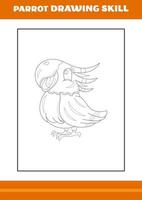 parrot drawing skill for kids. Line art design for kids printable coloring page. vector