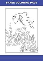 Shark Coloring Page for kids. Shark coloring book for relax and meditation. vector