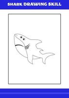 Habilidad de dibujo de tiburones para niños. libro de habilidades de dibujo de tiburones para relajarse y meditar. vector