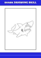 Habilidad de dibujo de tiburones para niños. libro de habilidades de dibujo de tiburones para relajarse y meditar. vector