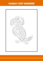 parrot dot marker coloring book. Line art design for kids printable coloring page. vector