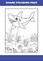 Dibujo de tiburón para colorear para niños. libro de colorear de tiburones para relajarse y meditar. vector