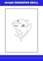 Shark Drawing skill for Kids. Shark drawing skill book for relax and meditation. vector