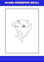 Habilidad de dibujo de tiburones para niños. libro de habilidades de dibujo de tiburones para relajarse y meditar. vector