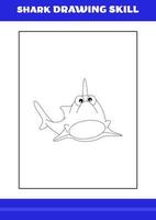 Shark Drawing skill for Kids. Shark drawing skill book for relax and meditation. vector