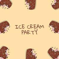 Flyer for party with doodle ice creams on it. Vector card with hand drawn chocolate ice cream. Hand Drawn. For birthday, party invitations.