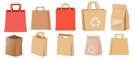 Collection set of cartoon paper bag objects vector