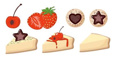 Collection set of dessert object cheese cake chocolate cookie vector