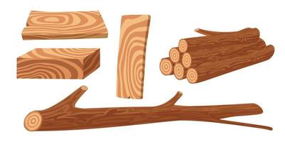 Collection set of cartoon isolated wood timber objects vector