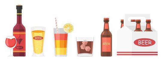 Collection set of drink objects red wine beer juice vector