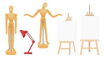 Collection set of paint drawing tool easel woden model lamp vector