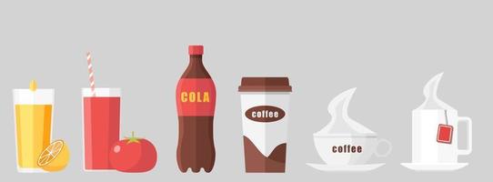 Collection set of drink obejcts juice soft drink coffee tea vector