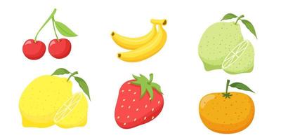 Collection set of food fruit banana lemon orange strawberry cherry vector