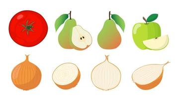 Collection set of fruit vegetable onion tomato apple pear vector