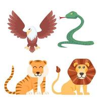 Collection set of cute cartoon animal tiger lion snake eagle vector