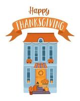 Happy Thanksgiving isolated illustration. Decorated autumn house. Vector design for card, poster, flyer, web and other use