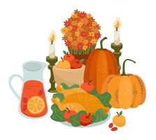 Happy Thanksgiving isolated illustration with festive table, Vector design for card, poster, flyer, web and other use