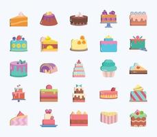 conjunto de iconos de pasteles y tortas vector