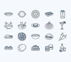 conjunto de iconos de platos y recetas de comida mexicana vector