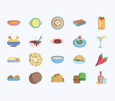 conjunto de iconos de platos y recetas de comida mexicana vector