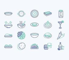 conjunto de iconos de platos y recetas de comida mexicana vector