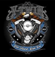 v twin con fondo de águila y cinta vector